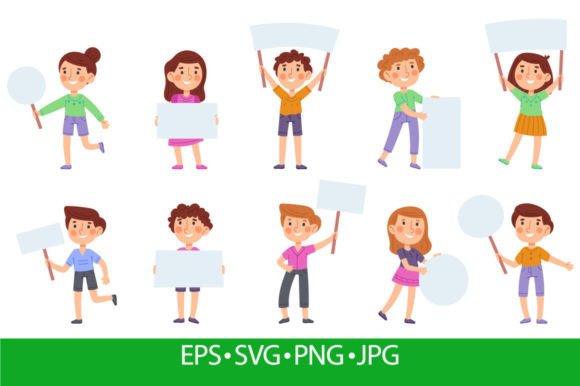 Download Cartoon Kids Hold Banners, Cute Children - Art Collection