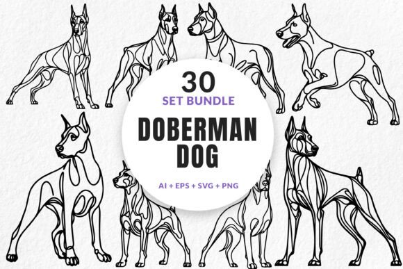 Download 30 Bundle Line Art Fierce Doberman Dog - Art Collection