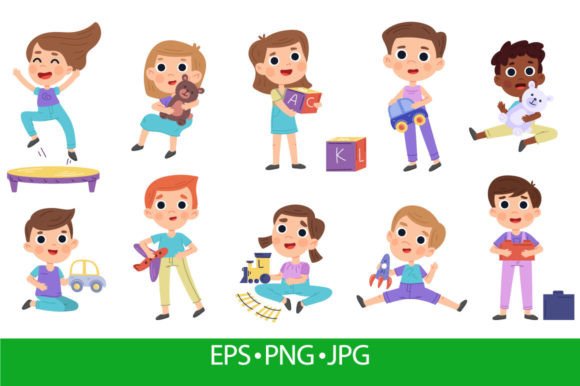 Download Cartoon Children Play with Toys - Art Collection