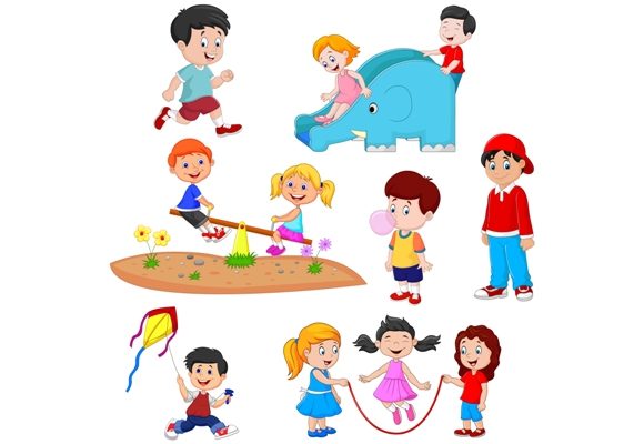 Download Cartoon Kids Playing Clipart Set Graphic - Art Collection
