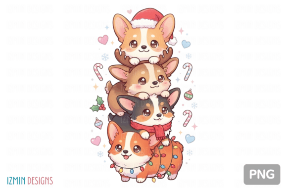 Download Cute Christmas Corgi Puppy Stack PNG Art - Art Collection