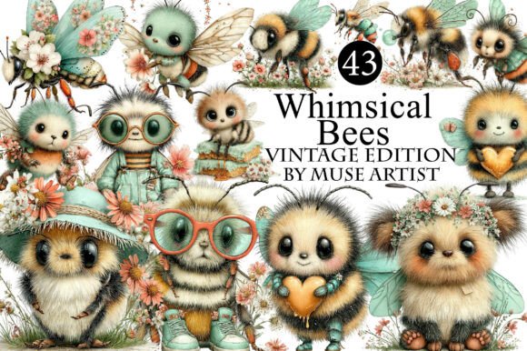 Download Whimsical Bees Clipart Bundle - Art Collection