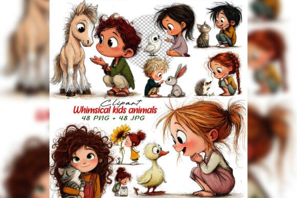 Download Whimsical Cute Kids Clipart Set - Art Collection