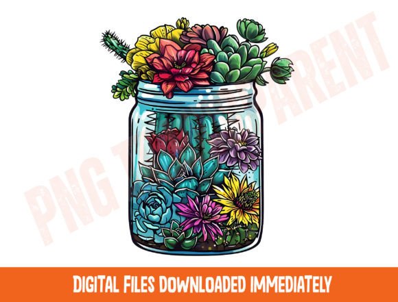 Download Colorful Cactus Succulent Mason Jar Art, - Art Collection