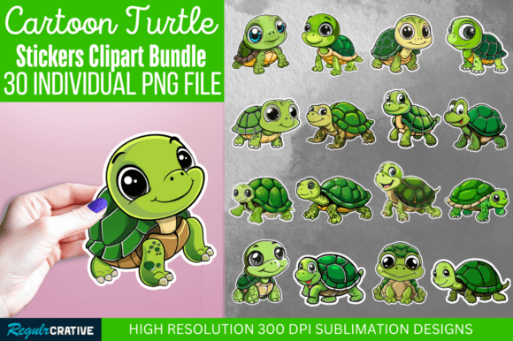 Download Cartoon Turtle Sticker Clipart Bundle - Art Collection