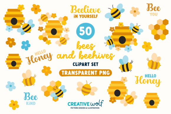Download Bees and Beehives Clipart Set of 50 - Art Collection