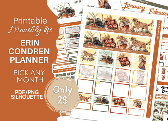 Download Cozy Fall Planner Stickers, Monthly Kit - Planner stickers Collection