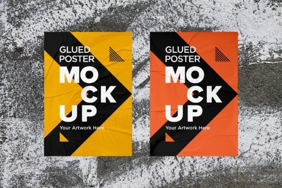 Download Glued Poster Mockup with Crumpled - Mockup Collection