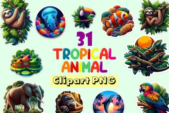 Download Tropical Animal Stickers Clip Art Bundle - Art Collection