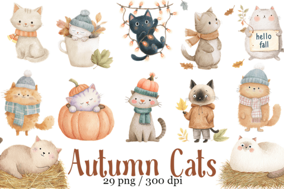 Download Autumn Cats Clipart, Cozy Fall Cats - Art Collection