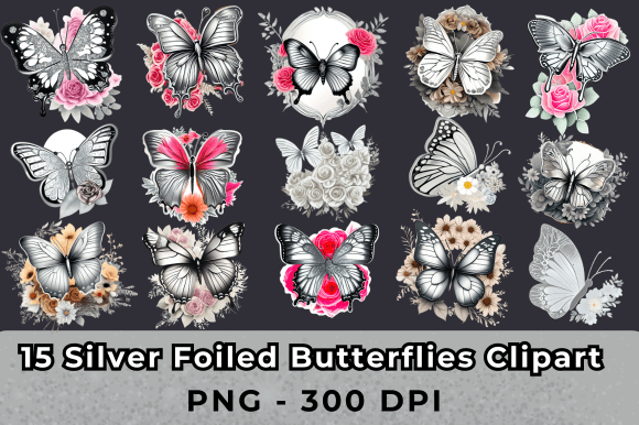 Download Silver Foiled Butterflies Clipart - Art Collection