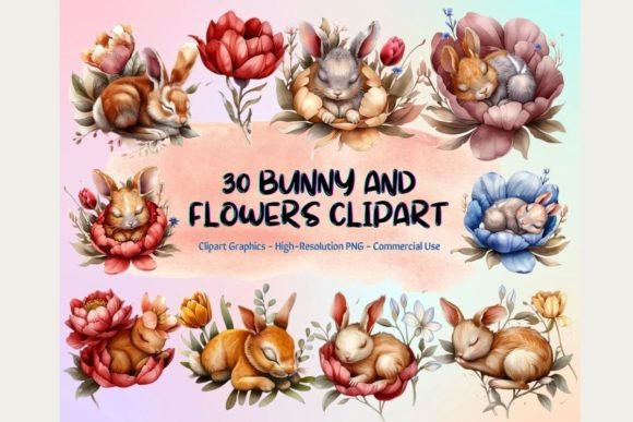 Download 30 Bunny and Flowers Clipart - Art Collection