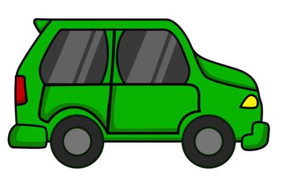 Download Green Color Car Cartoon Illustration - Art Collection