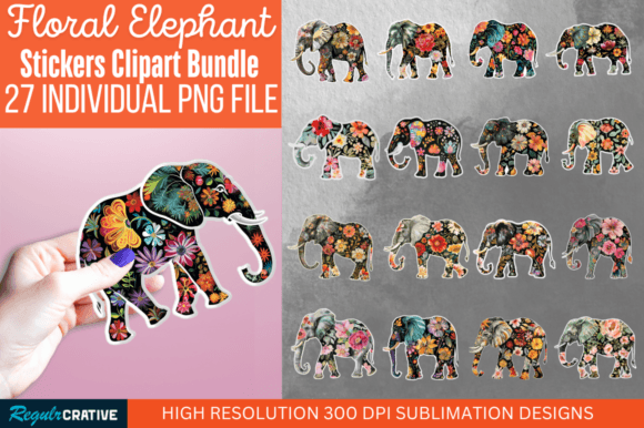 Download Floral Elephant Sticker Clipart Bundle - Art Collection