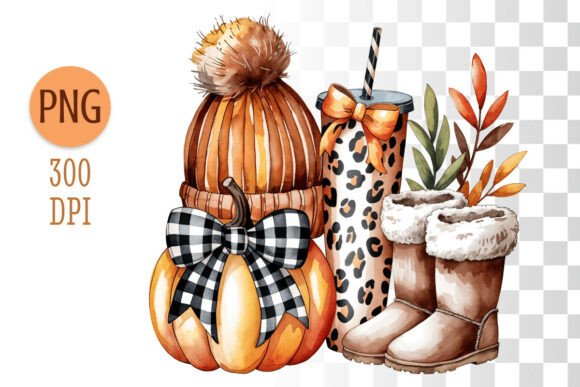 Download Autumn Pumpkin Boots Watercolor Clipart - Art Collection