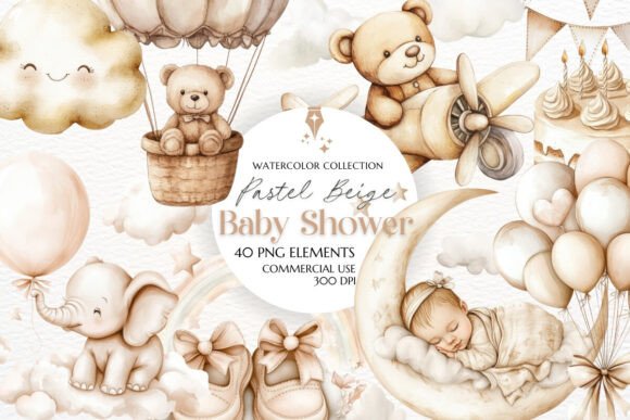 Download Pastel Beige Baby Shower Clipart - Art Collection