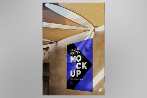 Download Glued Poster Mockup with Crumpled - Mockup Collection