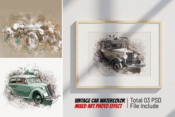 Download Vintage Car Watercolor Mixed Art - Art Collection