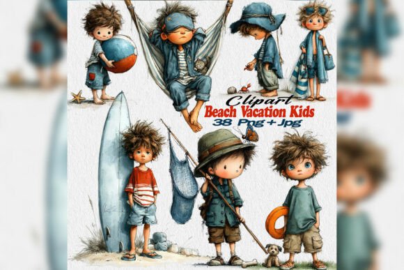 Download Whimsical Summer Boys Beach Clipart - Art Collection