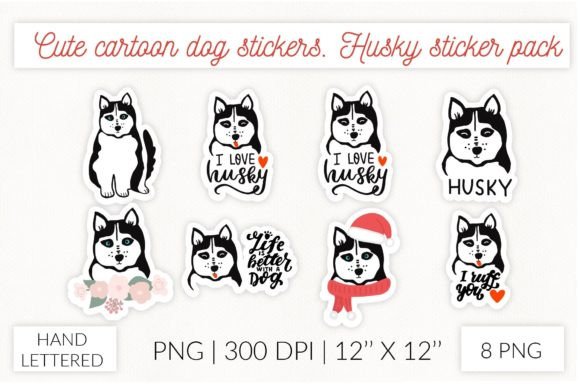 Download Cute Cartoon Dog Sticker Set. Husky - Art Collection