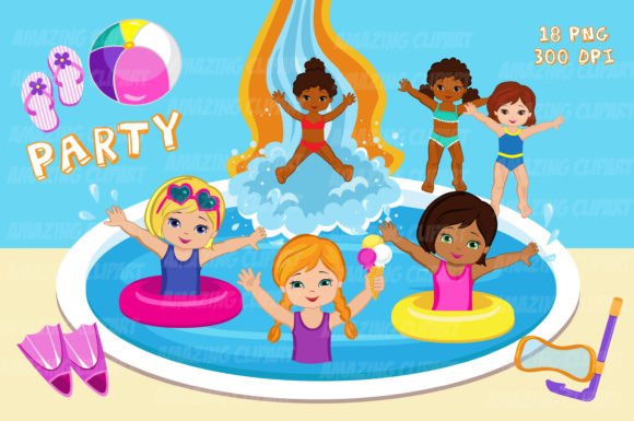 Download Water Slide Girl Clipart, Pool Party - Art Collection