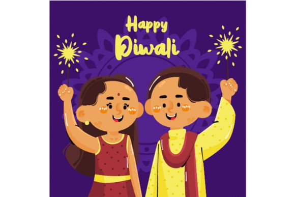 Download Happy Diwali Cartoon Kids Illustration - Art Collection