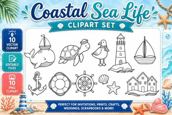 Download Coastal Baby Digital Stamp Clipart PNG - Art Collection