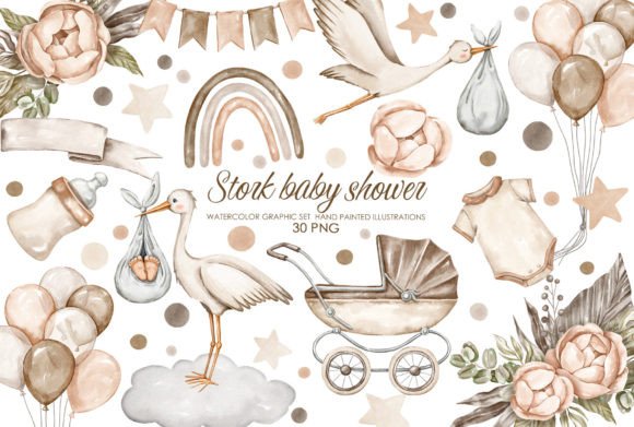 Download Watercolro Stork Baby Shower Clipart - Art Collection