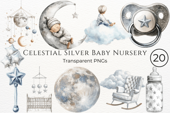 Download Celestial Silver Baby Nursery Clipart - Art Collection
