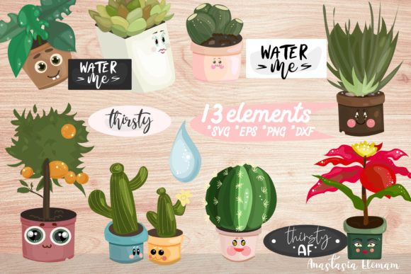Download Vector Clipart Set WaterMe Potted Plants - Art Collection