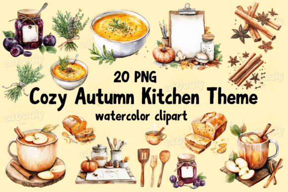 Download Cozy Autumn Kitchen Watercolor Clipart - Art Collection