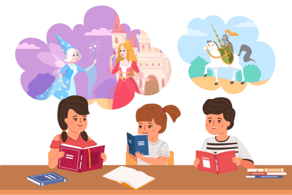 Download Kids Read Fairy Tales. Cartoon Children - Art Collection