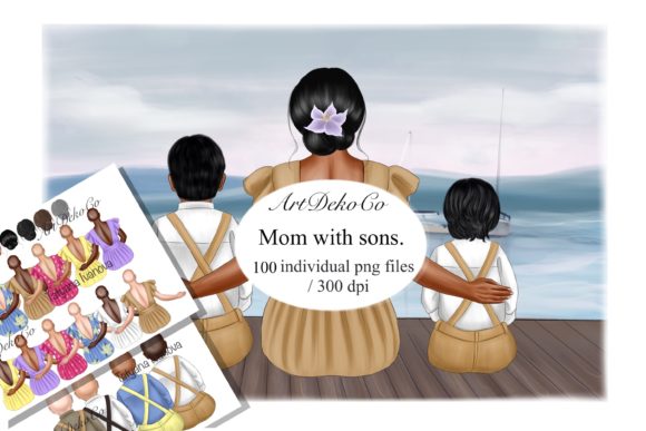 Download Mom and Sons Customizable Clipart. - Art Collection