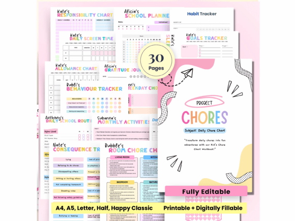 Download Editable Kids Chore Charts, Weekly Chore - Art Collection