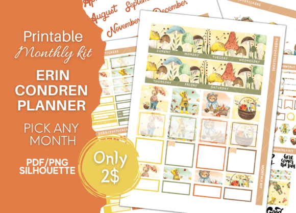 Download Cozy Fall Planner Stickers, Monthly Kit - Planner stickers Collection