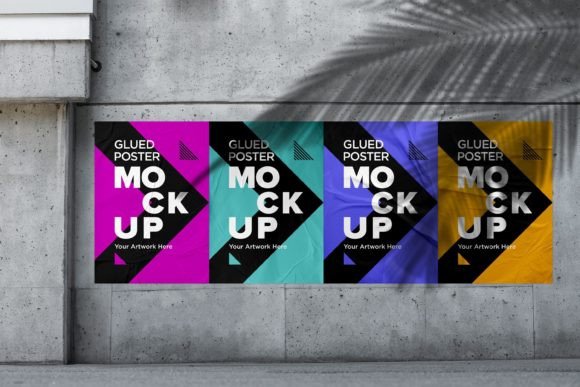 Download Glued Poster Mockup with Shadow Overlay - Mockup Collection