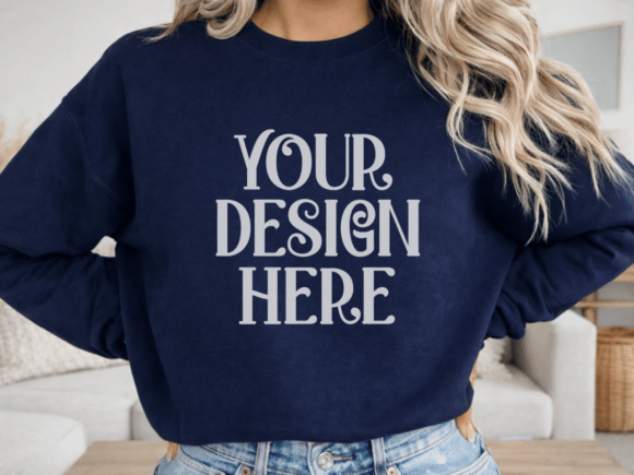 Download Gildan 18000 Navy Sweatshirt Mockup - Mockup Collection