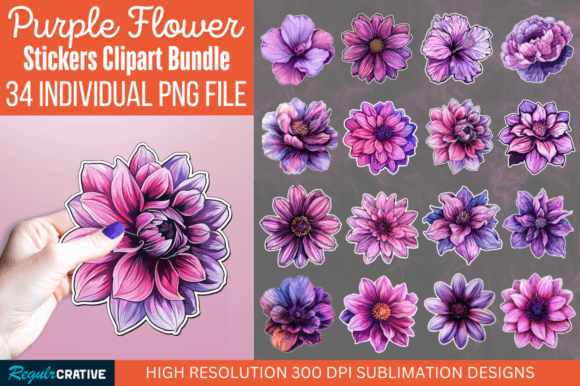 Download Purple Flower Sticker Clipart PNG Bundle - Art Collection