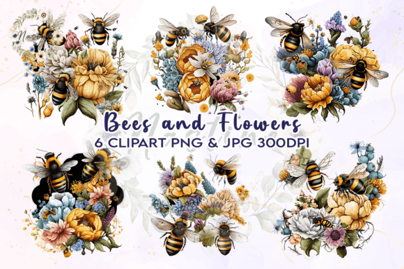 Download Bees and Flowers Watercolor Clipart - Art Collection