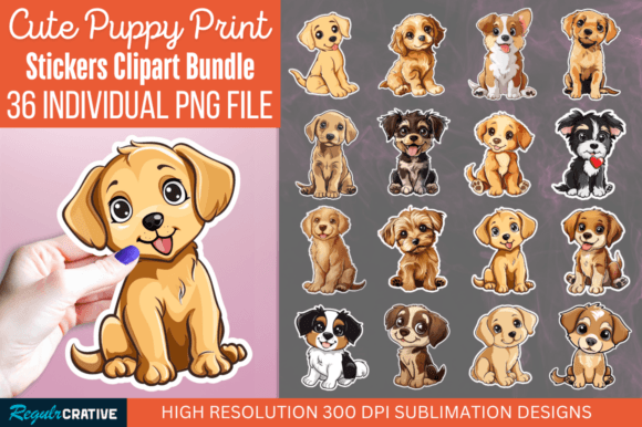 Download Cute Puppy Print Sticker Clipart Bundle - Art Collection