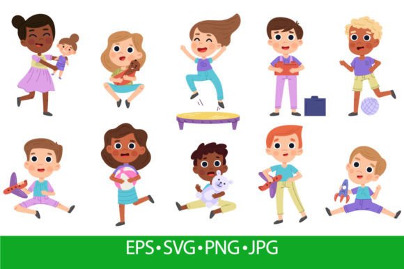 Download Cartoon Kids Play with Toys, Children - Art Collection